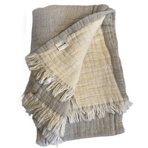 Oversized Reversible Throw Taupe/Stripes Made in Portugal Piscatextil  50"x70"